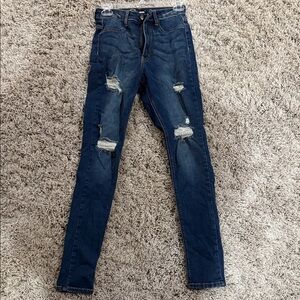 Fashion Nova Dark Blue Distressed Skinny Jeans
